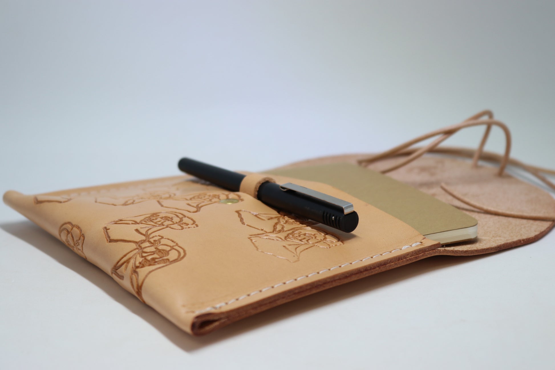 “Paniolo with her Pua” Leather Clutch with Notebook & Pen - Margaret Rice Studio