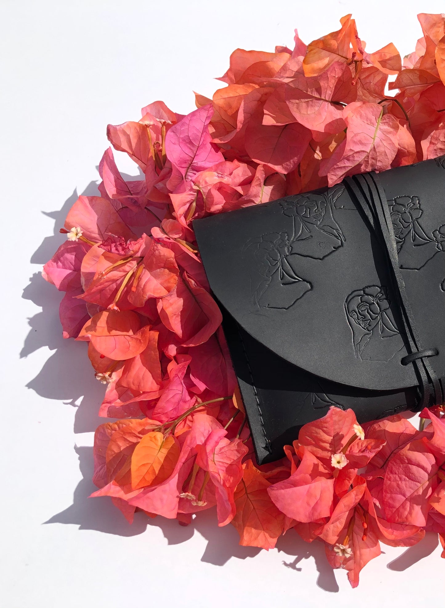 “Paniolo with her Pua” Leather Clutch with Notebook & Pen in BLACK