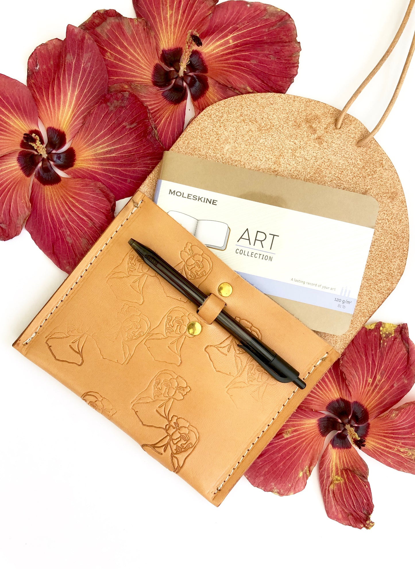 “Paniolo with her Pua” Leather Clutch with Notebook & Pen - Margaret Rice Studio