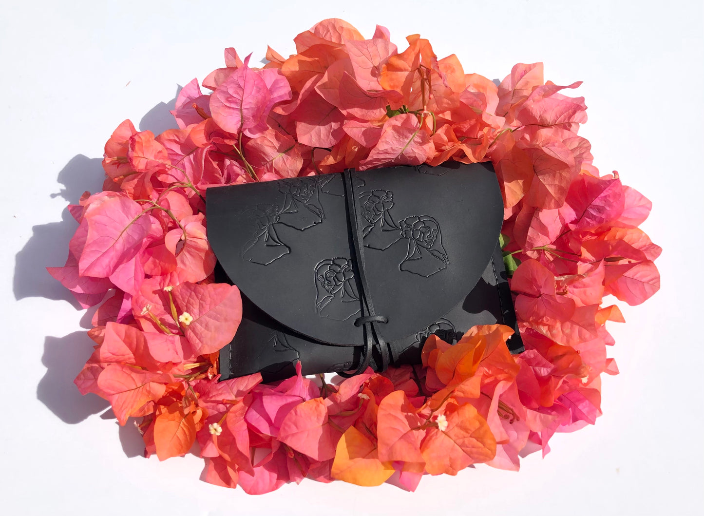 “Paniolo with her Pua” Leather Clutch with Notebook & Pen in BLACK